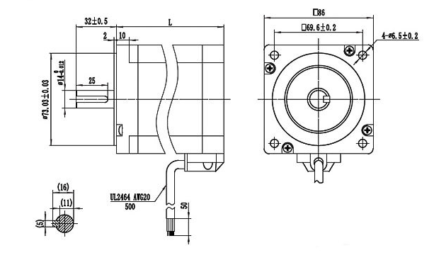 Dimensional drawing of NEMA 34 stepper motor open-loop geared motor