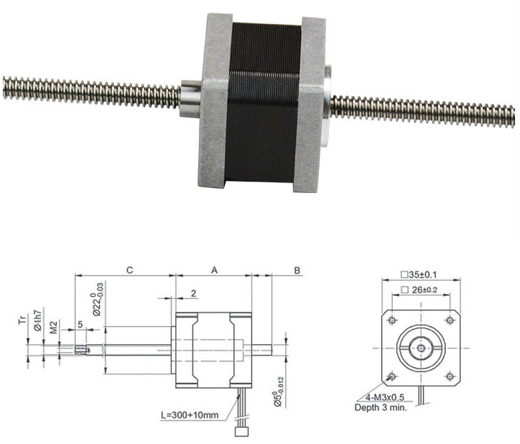 NEMA 14 NEMA 17 NEMA 23 Linear Screw Motor - Dimensional Diagram of Hybrid Two-Phase Stepper Motor for Linear Motor