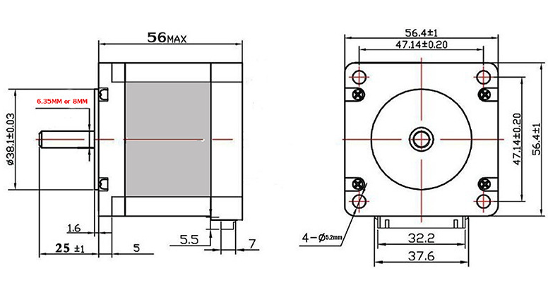 NEMA 23 THROUGH-TRAPEZOIDAL SCREW STEPPER MOTOR SIZE BLOCK DIAGRAM - FUSELAGE 56MM LINEAR SCREW MOTOR MANUFACTURER