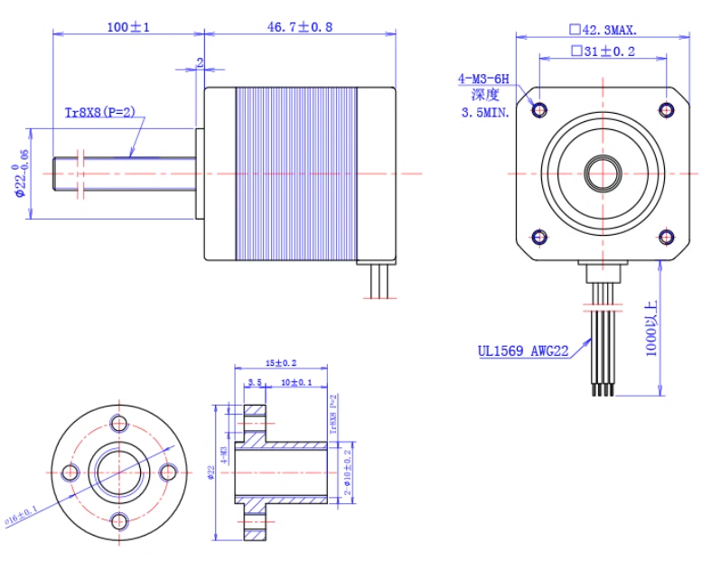 Stepper motor mounting dimension drawing - T8 linear screw stepper motor 2 4 8 lead screw stepper motor lifting platform