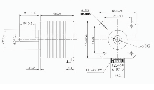 0.55Nm nema 17 stepper motor size drawing