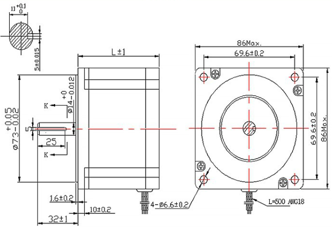 Dimensional drawing of a 1.8° two-phase NEMA 34 stepper motor