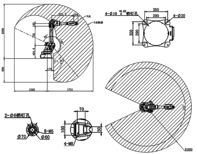 Drawing of a six-axis industrial robot manipulator