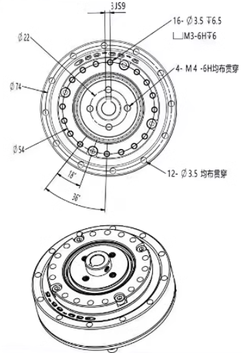 Mechanical arm joint transmission cup size drawing